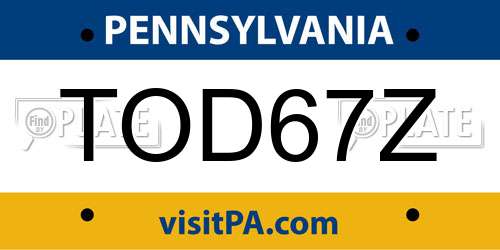 TOD67Z Pennsylvania License Plate