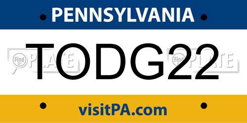 TODG22 Pennsylvania License Plate