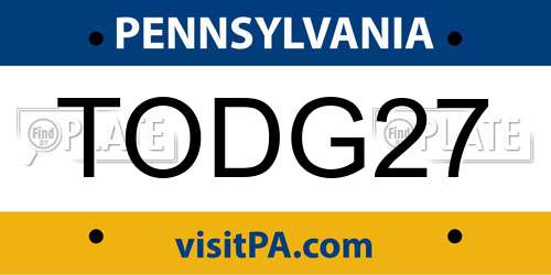 TODG27 Pennsylvania License Plate