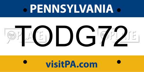 TODG72 Pennsylvania License Plate