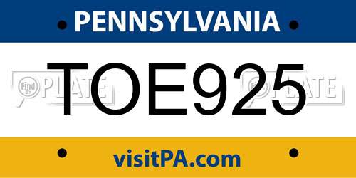 TOE925 Pennsylvania License Plate