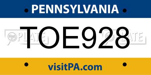 TOE928 Pennsylvania License Plate