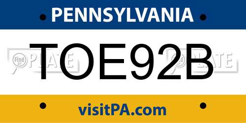 TOE92B Pennsylvania License Plate