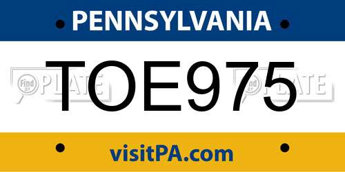 TOE975 Pennsylvania License Plate