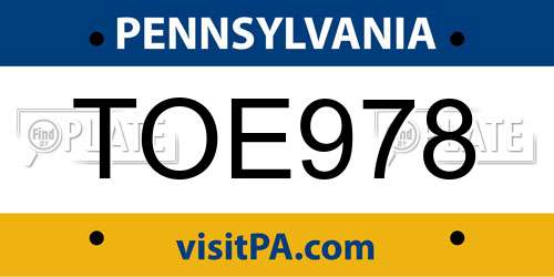 TOE978 Pennsylvania License Plate