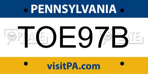 TOE97B Pennsylvania License Plate
