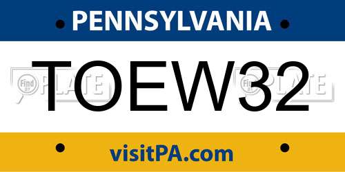 TOEW32 Pennsylvania License Plate