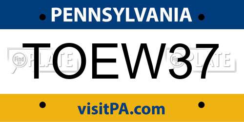 TOEW37 Pennsylvania License Plate