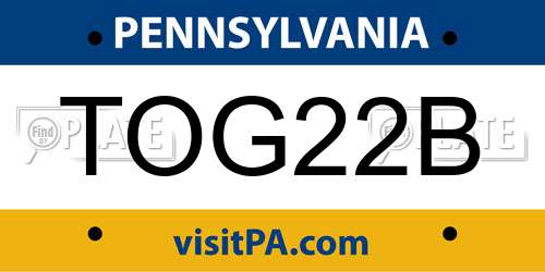 TOG22B Pennsylvania License Plate
