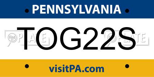 TOG22S Pennsylvania License Plate