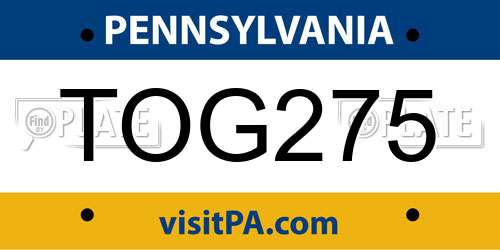 TOG275 Pennsylvania License Plate