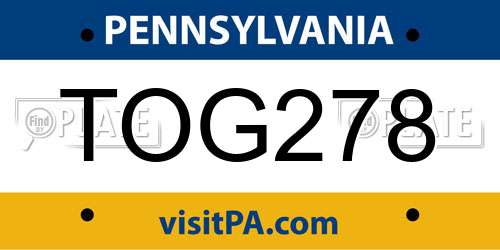 TOG278 Pennsylvania License Plate