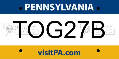 TOG27B Pennsylvania License Plate