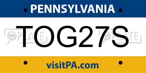 TOG27S Pennsylvania License Plate