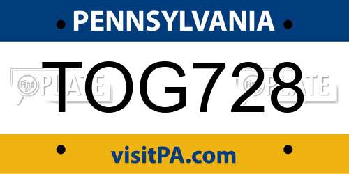 TOG728 Pennsylvania License Plate