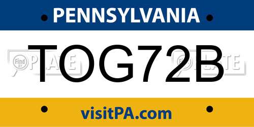 TOG72B Pennsylvania License Plate