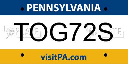 TOG72S Pennsylvania License Plate