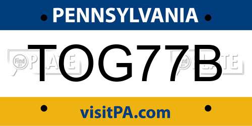 TOG77B Pennsylvania License Plate