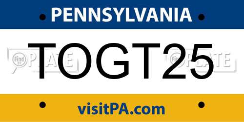 TOGT25 Pennsylvania License Plate