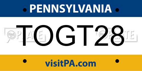 TOGT28 Pennsylvania License Plate