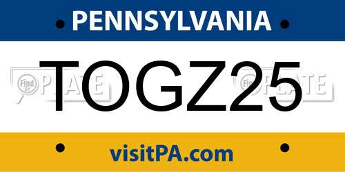 TOGZ25 Pennsylvania License Plate