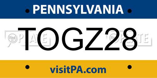 TOGZ28 Pennsylvania License Plate