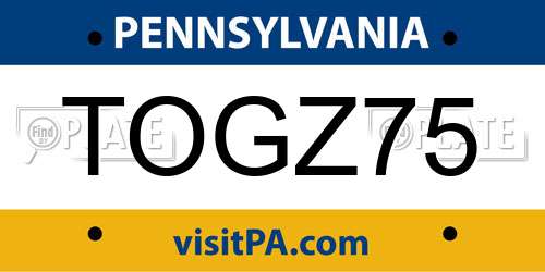 TOGZ75 Pennsylvania License Plate