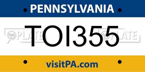 TOI355 Pennsylvania License Plate