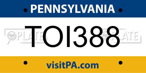 TOI388 Pennsylvania License Plate