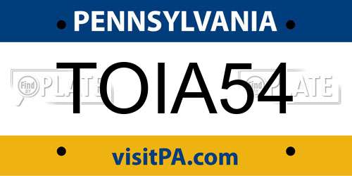 TOIA54 Pennsylvania License Plate