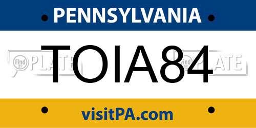 TOIA84 Pennsylvania License Plate