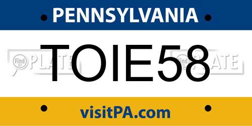 TOIE58 Pennsylvania License Plate