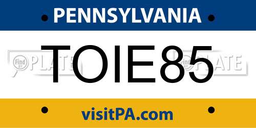 TOIE85 Pennsylvania License Plate