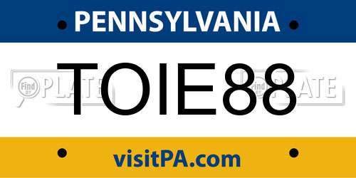 TOIE88 Pennsylvania License Plate