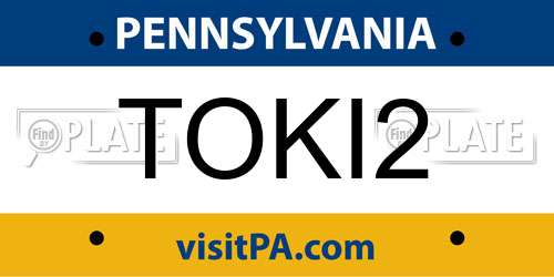 TOKI2 Pennsylvania License Plate