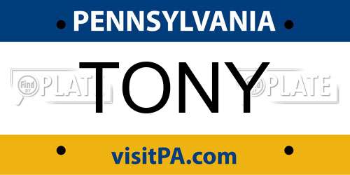 TONY Pennsylvania License Plate