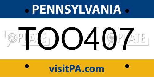 TOO407 Pennsylvania License Plate