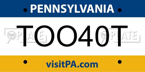 TOO40T Pennsylvania License Plate