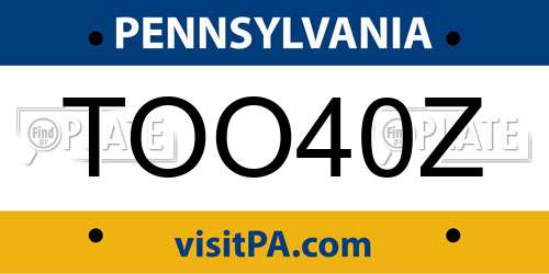 TOO40Z Pennsylvania License Plate