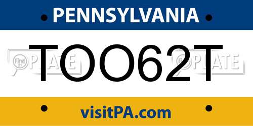 TOO62T Pennsylvania License Plate