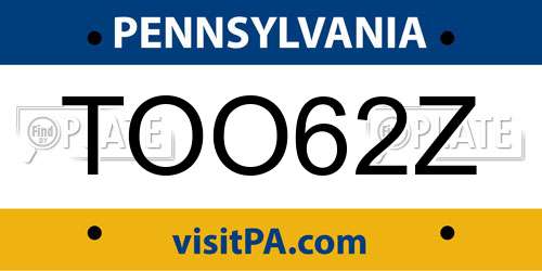 TOO62Z Pennsylvania License Plate