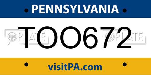 TOO672 Pennsylvania License Plate