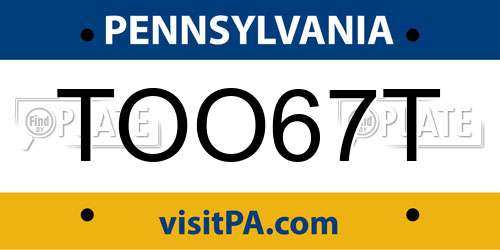 TOO67T Pennsylvania License Plate