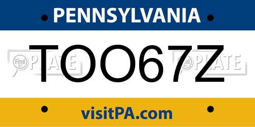TOO67Z Pennsylvania License Plate
