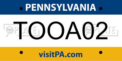 TOOA02 Pennsylvania License Plate