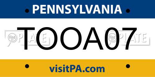 TOOA07 Pennsylvania License Plate