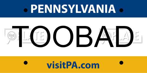TOOBAD Pennsylvania License Plate