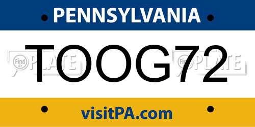 TOOG72 Pennsylvania License Plate
