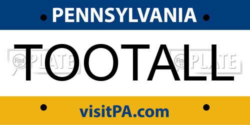 TOOTALL Pennsylvania License Plate