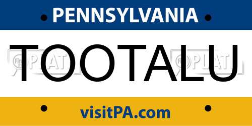 TOOTALU Pennsylvania License Plate